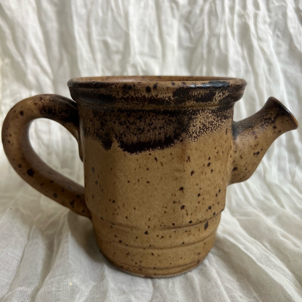 Vintage Speckled Stoneware Watering Pitcher - Picture 2 of 11